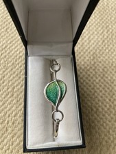 ORTAK Leah silver & green enamel bangle / bracelet. In box. 