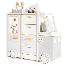 COSTWAY Kids Toy Storage Organizer Bus-shaped Children Cabinet w/Drawers-Grey