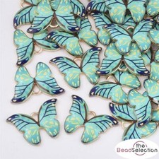 5 BUTTERFLY ENAMEL CHARMS PENDANT AQUA BLUE 22mm TOP QUALITY C226