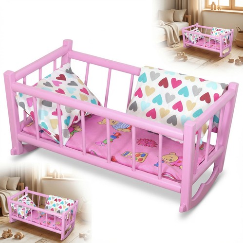 Retro wooden doll cradle pink - cradle,