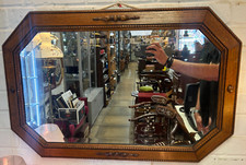 Antique Arts & Crafts Oak Beaded Bevelled Edge Wall Mirror