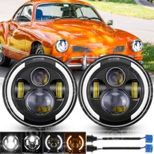 2pcs 7" LED Headlights Round DRL Hi/Lo Turn Signal For Karmann Ghia 1967-1974