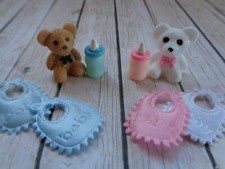 Dolls House Miniature: BABY NURSERY Bibs Milk Bottle & Teddy Bear Ornament Set