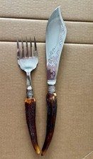 Antler & Silver Plate Fish Servers Marked Rd186133