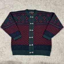 Viking Cardigan Sweater Womens Large Wool Celtic Buttons Geometric Christmas