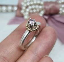 Genuine Pandora Silver & 14k Gold Bubble Wreath Ring Pink CZ  ? Size 53 M 
