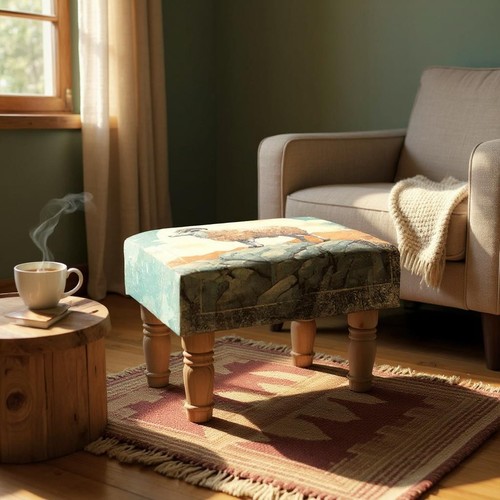 Sheep printed linen footstool - sheep,