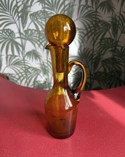 Vintage Hand Blown Amber Glass Vinegar Oil Decanter Jug With Stopper  MCM 60’s