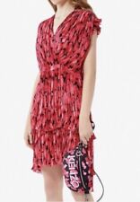 Kenzo Pink Pleated Ruffle Drawstring V Neck Mini Dress 34 S 8 Floral Frill