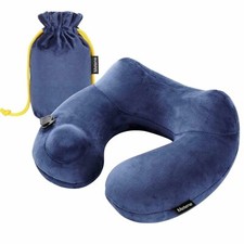 LUXURIOUS INFLATABLE SOFT VELVET TRAVEL PILLOW FOR AIRPLANE TRAIN LONG CAR RIDE