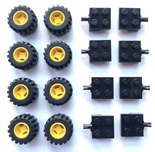 8 x LEGO Wheels Tyres Axles Bundle - Yellow & Black Vehicle Parts 6014 4488