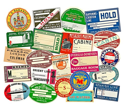Steamship luggage labels - &,