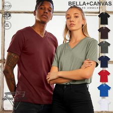 Plain V-Neck Mens T-Shirt Short Sleeve Soft Ringspun Cotton Top Tee Bella Canvas
