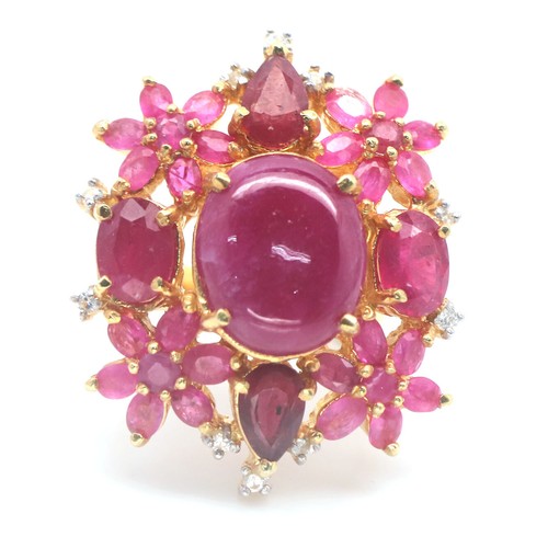 Ruby cabochon pink floral - ruby,