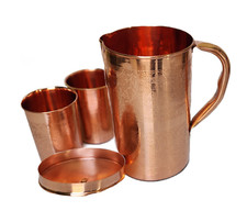 Copper Pitcher Water Jug with Lid 2 Tumblers Pure Copper Handmade 50oz
