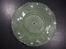 Vintage Art Deco Bagley? Green Glass 23cm Cake Plate Missing Handle