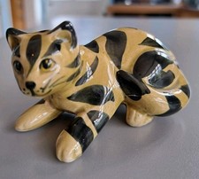 Vintage Devon Pottery Ceramic Crouching Stripey Tabby Cat