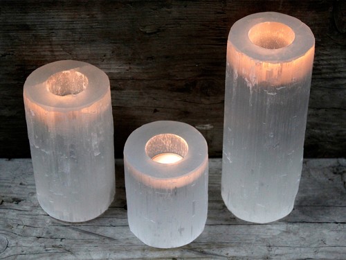 Selenite candle holder - selenite,