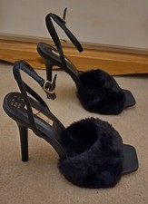 Fluffy Black Faux Fur Strappy