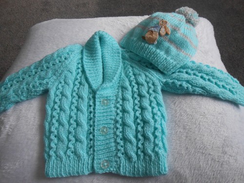 Hand knitted blue cable - hand,
