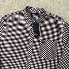 BNWT FRED PERRY Gingham Check Long Sleeve Shirt Red White Navy Size XL Mod 60s