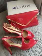 Lotus Rosalie Coral Red  Patent Peep Toe Womens Shoes Size Uk 6 Matching Bag