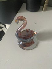 glass swan ornament with red