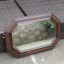 Vintage Mirror Edwardian Rectangle Mirror Oak Bevelled Wood Wall Mirror 62x42cm