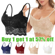 Women Backless Lace Bralette Crop Top Padded Bra Bustier Cami Vest Tank UK