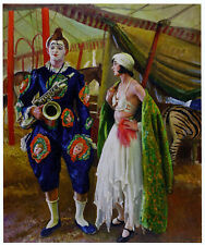 Musical Clown & wife Laura Knight circus print in an 11 x 14 inch mount SUPERB
