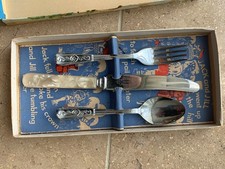 boxed vintage children's cutlery set with knife, fork and spoon