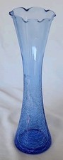 Blue Crackle Glass Vase Fluted