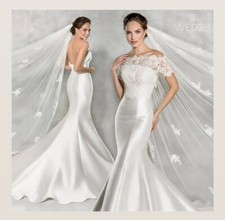 "Amore" wedding dress - Satin Fishtail Veil Jacket Underskirt Bundle Size 12-14