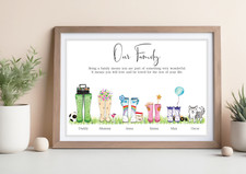 Our Family Welly Boot Picture With Pets Dogs Cats Grandparents Mum Dad Xmas