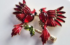 Red Cardinal Birds Brooch Pin