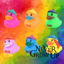 Mini Neon Rubber Ducks in Caps Rubber Bath Ducks Pool Game Summer Water Fun
