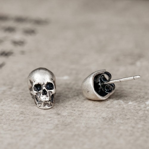 925 sterling silver skull stud - skull,