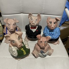 Nat West Piggy Banks by Wade - Ceramic Pigs Set x 5 All With Stoppers 1980s