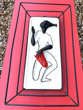 Vintage 50s chalk ware wall plaque African tribal drums bar man cave rockabilly