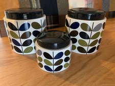 3 x Orla Kiely “Khaki Stem” Ceramic Storage /Tea, Coffee, Sugar Jars.*LOTS MORE*