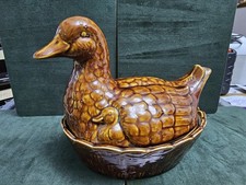 Vintage Brown Glazed Ceramic Duck / Egg Holder