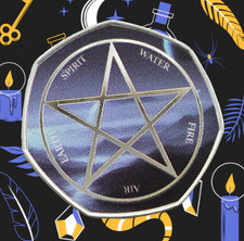 MAGIC ELEMENTS Commemorative ( Silver Plated ) Circle Of Life Pentagram, Alchemy