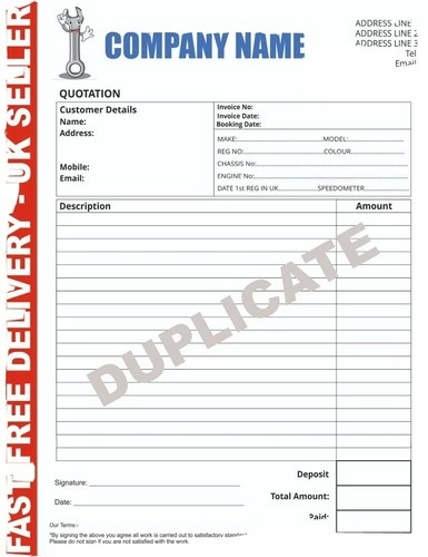 Invoice receipt pad - receipt, garage