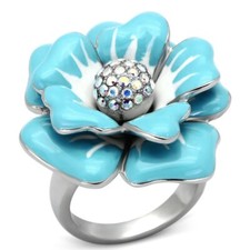 Flower ring blue enamel Aurora