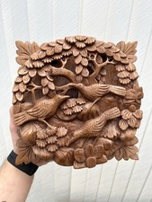 Vintage Hand Carved Balinese Wood Sculpture Tropical Bird Nature 3D Decor Bali