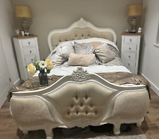 Ivory Louis French Antique Padded Kingsize Bed Frame Solid Wood - Bed Frame ONLY
