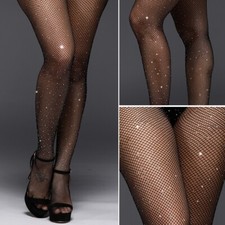 Fishnet Tights Black Crystal Gems With Sparkly Pantyhose Sexy Rhinestone Glitter