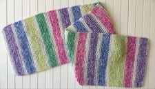 Hand knitted scarf rainbow multi self-striping soft yarn pink purple blue green