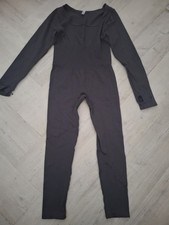 Ladies Grey Long Sleeve Stretchy All-in-One Bodysuit Workout Gym, Size M/12-14