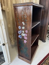 Antique/ Vintage  Mahogany Bookcase, Shelving Hand painted Hollyhock Design
